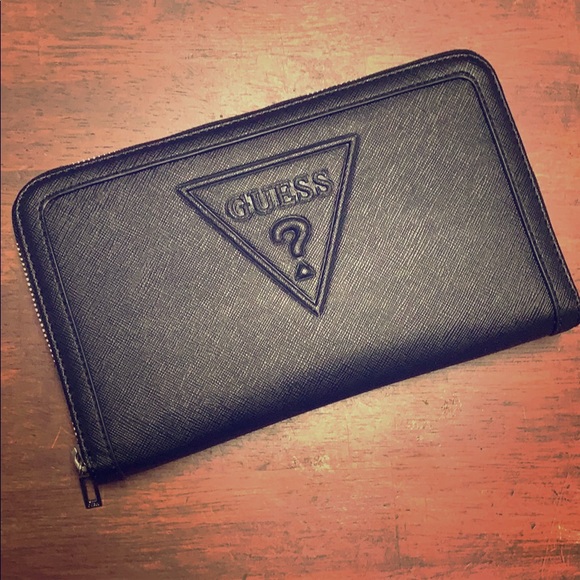 Guess Handbags - black textured GUESS zippered portfolio wallet